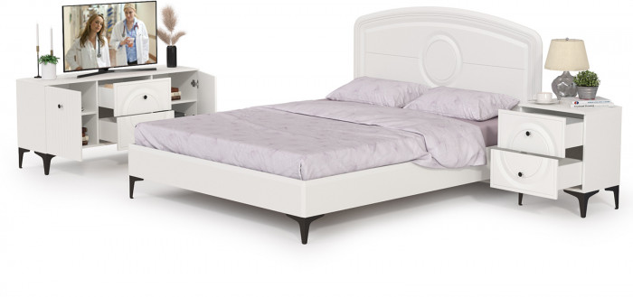 Валенсия Спальня № 39, цвет ЛДСП белый шагрень/МДФ белый шагрень, ортопед есть, сп. м. 1600х2000 мм., б/м