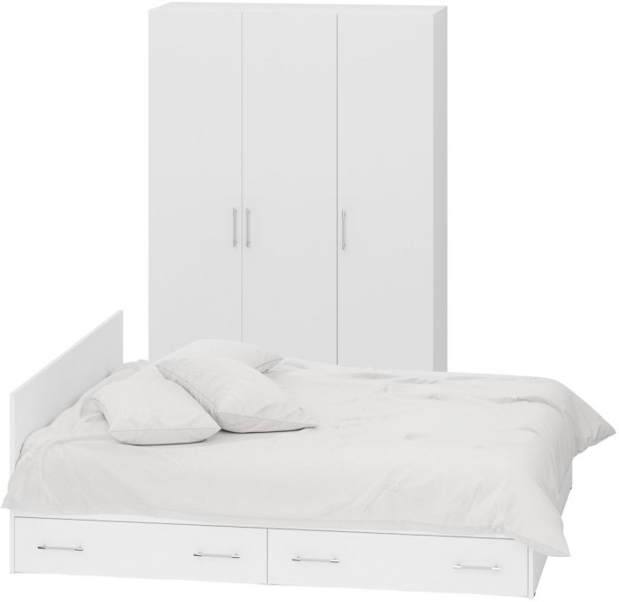 Спальня Стандарт 1-1800Я, цвет белый, ШхГхВ 183,5х203,5х70 + 135х52х200 см., сп.м. 1800х2000 мм., без матраса, основание есть