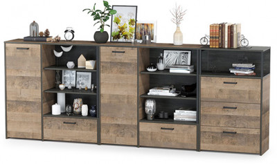 Трувор 13.307.01 Комод + 13.307.02 Комод с ящиками + 13.307.01 Комод, цвет дуб гранж песочный/интра, ШхГхВ 284х37х106,9 см., универсальная сборка