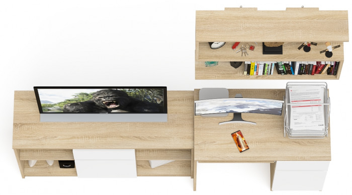 Мори Стол компьютерный МС-1 правый + Тумба МТВ1204.1 + Полка 900, цвет дуб сонома/белый, ШхГхВ 210,4х50х209,6 см., НЕ универсальная сборка