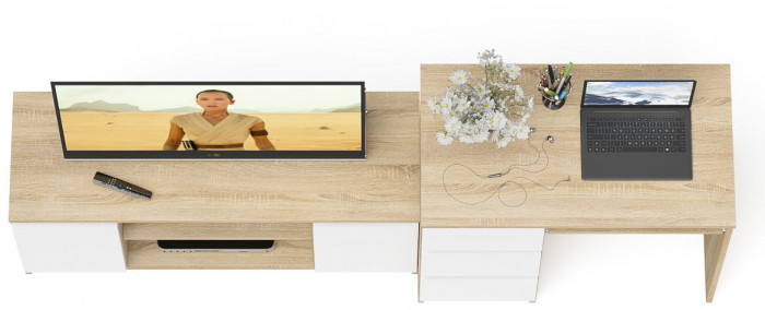 Мори Стол компьютерный МС-6 левый + Тумба МТВ1200.1, цвет дуб сонома/белый, ШхГхВ 210,4х50х76,6 см., выдвижные ящики слева, НЕ универсальная сборка