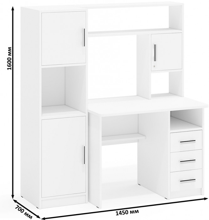 компьютерный стол С-МД-СК9+Пенал С-МД-СК9П, белый шагрень