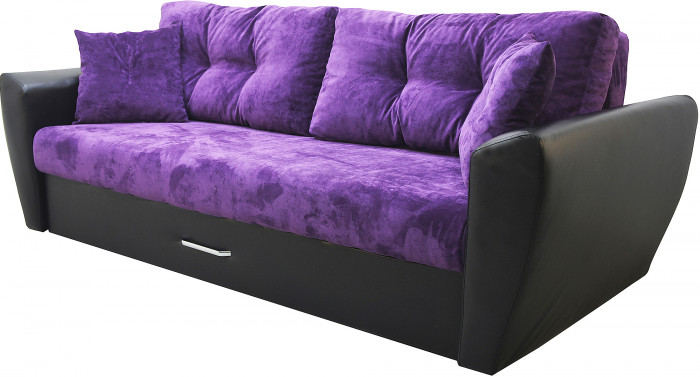Диван еврокнижка Амстердам 160 ЛЮКС 11 ФИОЛЕТОВЫЙ ВЕЛЮР ЭКОКОЖА ЧЕРНАЯ НПБ