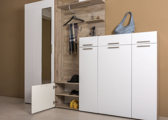 Лайн Прихожая № 11, дуб крафт серый/фасады МДФ белый глянец