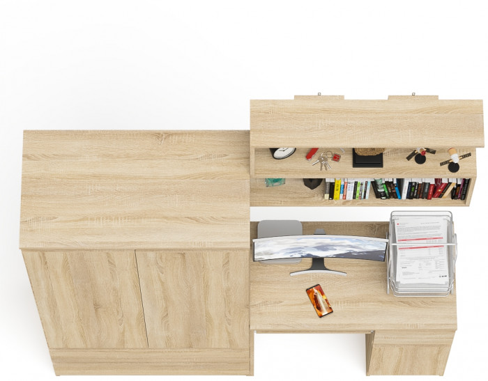 Мори компьютерный стол МС-1 правый + Шкаф МШ900.1 + Полка 900, дуб сонома