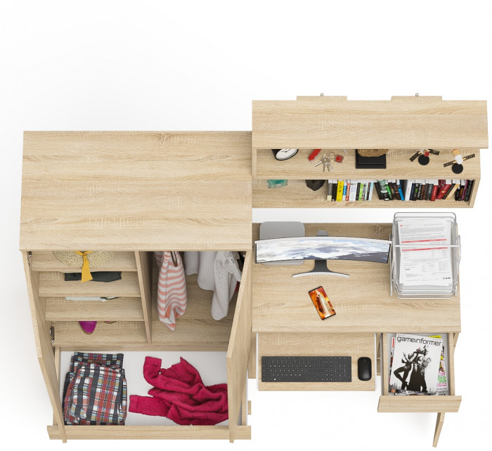 Мори компьютерный стол МС-1 правый + Шкаф МШ900.1 + Полка 900, дуб сонома