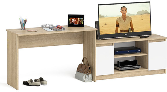 Мори письменный стол МСП1200.1 + Тумба МТВ1200.1, дуб сонома/белый