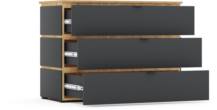 Комод 3 ящика "Ривьера" - Дуб наварра/Шагрень черная