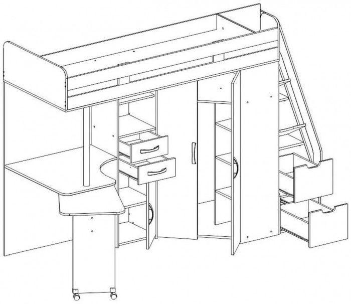 Карамель 77-03 кровать-чердак 2х этажная Ясень анкор Светлый / Бодега темный