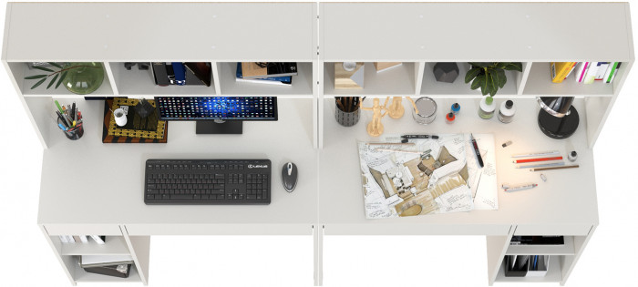 Стол компьютерный Комфорт 12.77F + Стол компьютерный Комфорт 12.77F, цвет белый шагрень, ШхГхВ 200х49,8х147 см., универсальная сборка