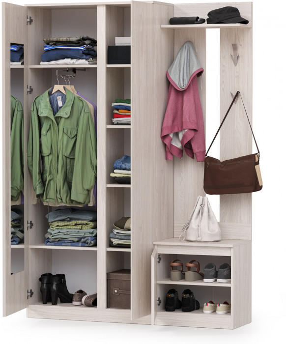 КР100 Ника прихожая № 05, цвет ясень анкор светлый, ШхГхВ 145,6х38,3х207,9 см., универсальная сборка