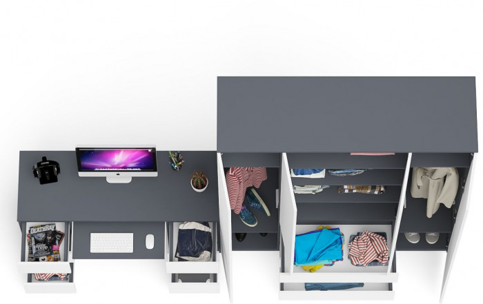 Мори компьютерный стол МС-2 + Шкаф МШ1600.1, графит/белый