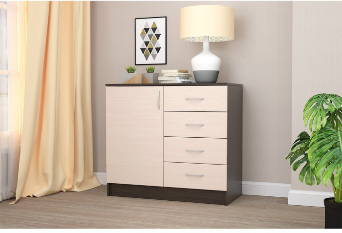 Кэт-7 Комод 1 створка, ящики (Крафт золотой / Графит)