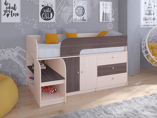 Кровать чердак Астра 9 V1 Дуб молочный/Дуб Шамони
