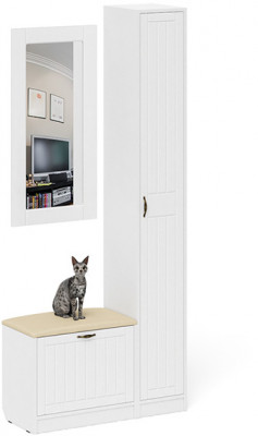 Прихожая П-6 Компоновка № 20, белая шагрень/фасады МДФ белое дерево фрезеровка прованс