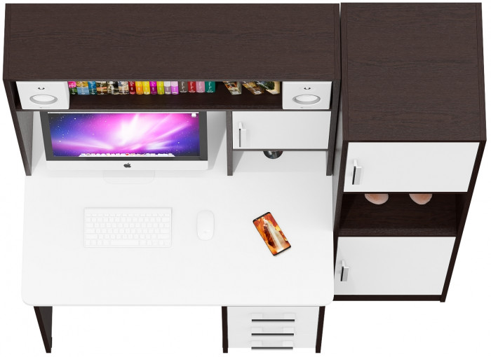 компьютерный стол С-МД-СК9+Пенал С-МД-СК9П, венге/белый шагрень