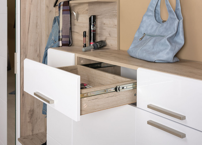 Лайн Прихожая № 12, дуб крафт серый/фасады МДФ белый глянец