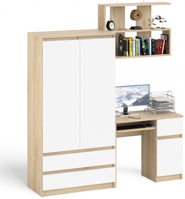Мори компьютерный стол МС-1 правый + Шкаф МШ900.1 + Полка 900, дуб сонома/белый