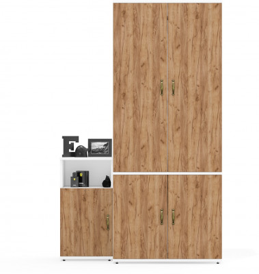 Лидер-8 Шкаф МД 19Б + Тумба МД 3.19, цвет белый шагрень/крафт золото, ШхГхВ 120х50х190 см., универсальная сборка