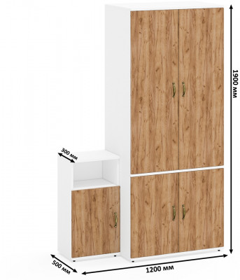 Лидер-8 Шкаф МД 19Б + Тумба МД 3.19, цвет белый шагрень/крафт золото, ШхГхВ 120х50х190 см., универсальная сборка