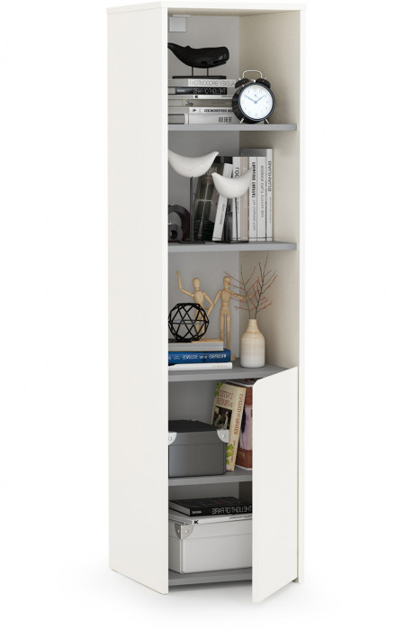 Торонто 13.13 Шкаф комбинированный, цвет белый шагрень/стальной серый, ШхГхВ 40х40,3х149,7 см., универсальная сборка