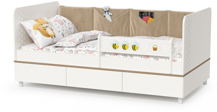 Эйп 11.40 Кровать + 13.14 Стеллаж, цвет белый/дуб белый, сп. м. 800х1600 мм., б/м, основание есть, макс. нагрузка 80 кг., рек. выс. матр. 120 мм.