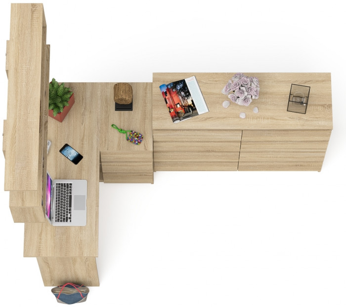 Мори компьютерный стол МС-16 правый + Комод МК1200.8 + Полка 1200, дуб сонома