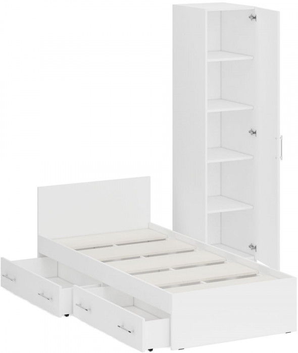 Кровать с ящиками 0900 + Пенал Стандарт, цвет белый, ШхГхВ 93,5х203,5х70 + 45х52х200 см., сп.м. 900х2000 мм., без матраса, основание есть