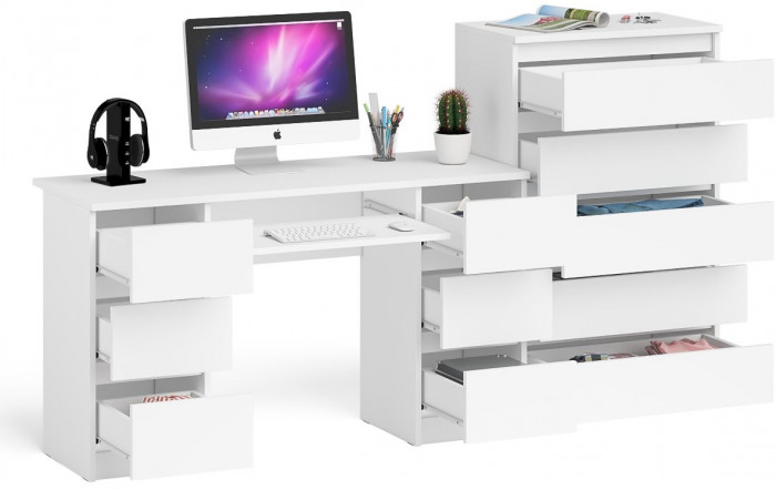 Мори компьютерный стол МС-2 + Комод МК700.5, белый