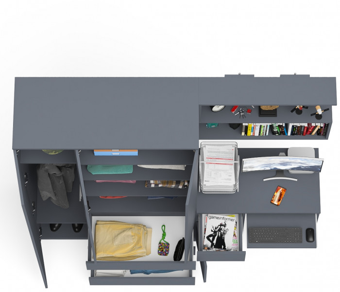 Мори Стол компьютерный МС-1 левый + Шкаф МШ1200.1 + Полка 900, цвет графит, ШхГхВ 210,4х50,4х209,6 см., НЕ универсальная сборка