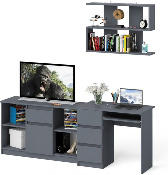 Мори Стол компьютерный МС-6 левый + Тумба МТВ1204.1 + Полка 900, цвет графит, ШхГхВ 210,4х50х209,6 см., НЕ универсальная сборка
