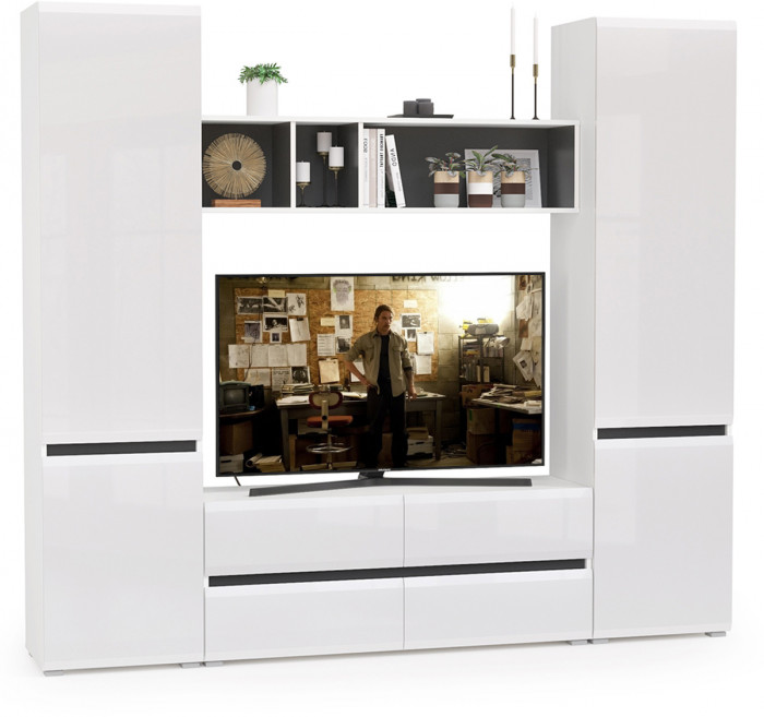 Сидней Комплектация № 006, корпус белый/чёрный/фасады МДФ белый глянец