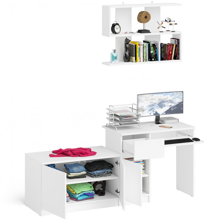 Мори компьютерный стол МС-1 левый + Тумба МА900.1 + Полка 900, белый