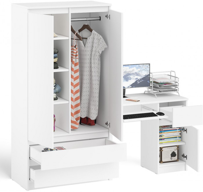 Мори компьютерный стол МС-1 правый + Шкаф МШ900.1, белый
