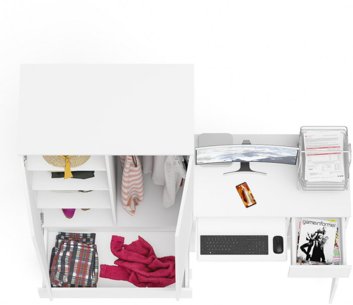 Мори компьютерный стол МС-1 правый + Шкаф МШ900.1, белый