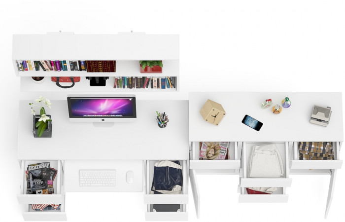 Мори компьютерный стол МС-2 + Комод МК1200.4 + Полка 1200, белый