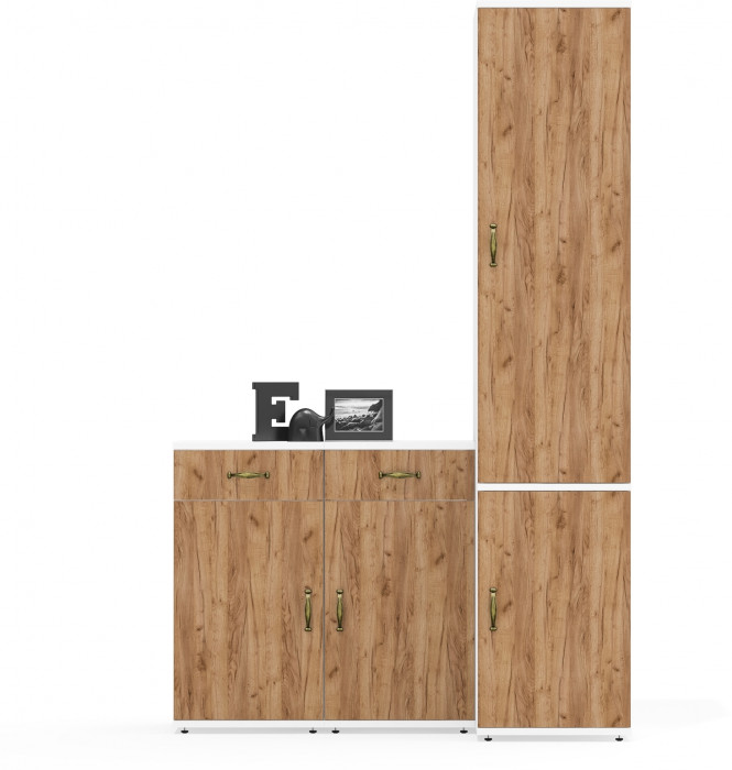 Лидер-8 Пенал МД 23Б + Тумба МД 3.15 + Тумба МД 3.15, белый шагрень/крафт золото