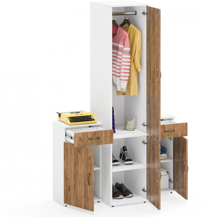 Лидер-8 Пенал МД 23Б + Тумба МД 3.15 + Тумба МД 3.15, белый шагрень/крафт золото