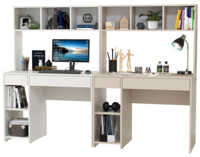 Стол компьютерный Комфорт 12.77F + Стол компьютерный Комфорт 12.77F, цвет белый шагрень/сатин, ШхГхВ 200х49,8х147 см., универсальная сборка