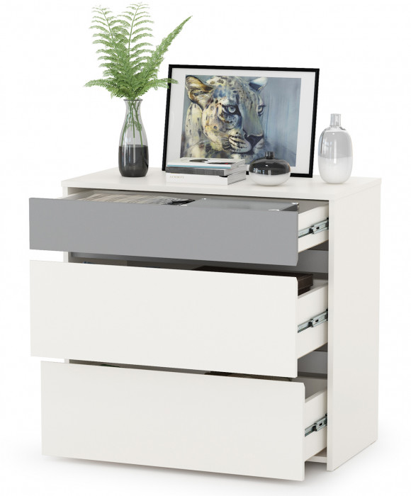 Торонто 13.321 Комод, цвет белый шагрень/стальной серый, ШхГхВ 80х40,3х75,3 см.