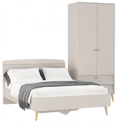 Афина Спальня Кровать 1400 + Шкаф 2-х дверный, цвет кашемир серый, ШхГхВ 144,6х210,2х95,7 + 90,3х56,3х220 см., сп.м. 1400х2000 мм., б/м, осн. есть
