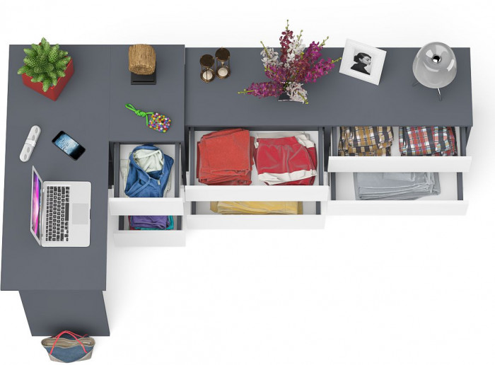 Мори Стол компьютерный МС-16 правый + Комод МК1380.6, цвет графит/белый, ШхГхВ 262,4х84,9х76,6 см., выдвижные ящики справа, НЕ универсальная сборка