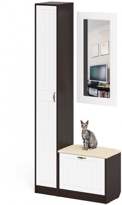 Прихожая П-6 Компоновка № 20, венге/фасады МДФ белое дерево фрезеровка прованс