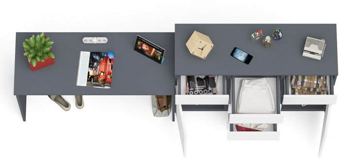 Мори письменный стол МСП1200.1 + Комод МК1200.4, графит/белый