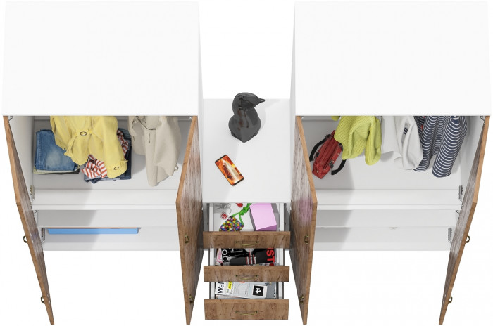 Лидер-8 Шкаф МД 19Б + Шкаф МД 19Б + Тумба МД 3.16, цвет белый шагрень/крафт золото, ШхГхВ 200х50х190 см., универсальная сборка