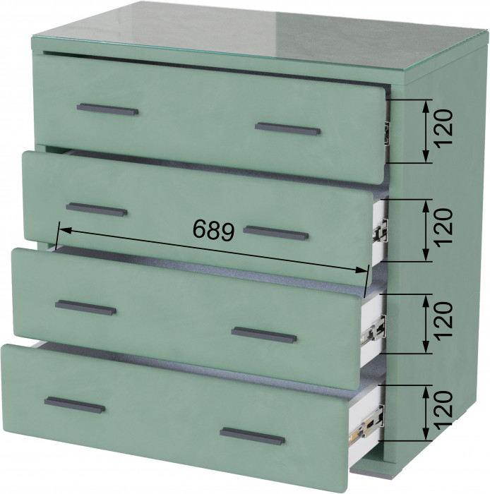 Интерьерный комод со стеклом мятный