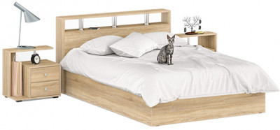 Камелия Кровать 1400 + две тумбы, дуб сонома