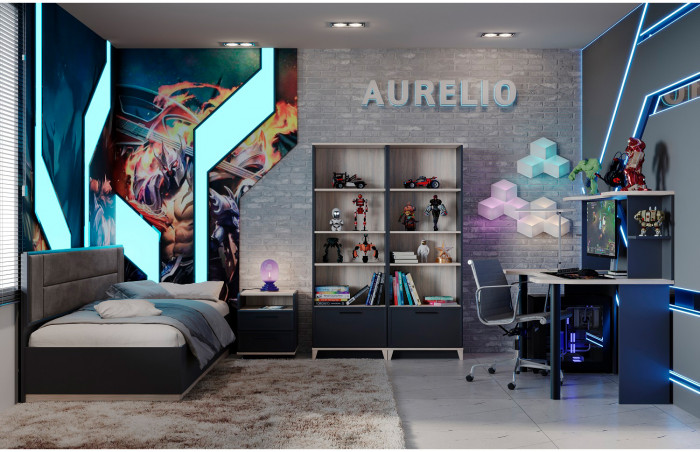 Шкаф МЦН Аурелио 21, Антрацит, Блеквуд Сатиновый