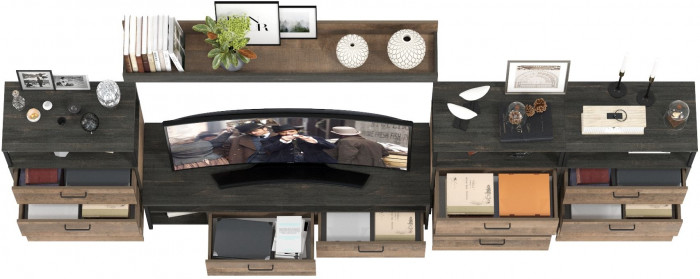 Трувор Гостиная 107, цвет дуб гранж песочный/интра, ШхГхВ 347,8х45,4х195 см., универсальная сборка