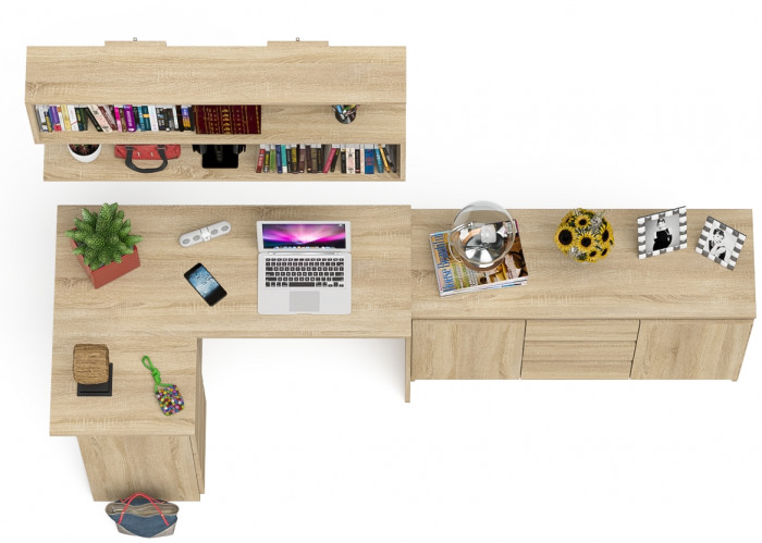 Мори компьютерный стол МС-16 левый + Комод МК1200.3 + Полка 1200, дуб сонома